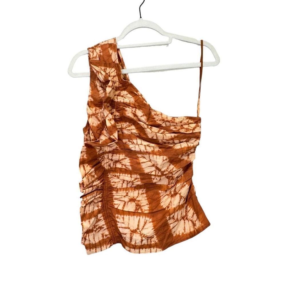 NWT Ulla Johnson Senta One-Shoulder Tie Dye Shibori Ruffle Top Sequoia Size 8 - Picture 3 of 8